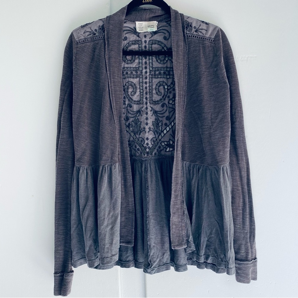 Anthropologie Saturday Sunday Open Front Boho Lace-Back Cardigan Sweater Gray S